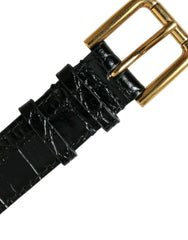 Dolce & Gabbana Black Textured Leather Gold Tone Metal Buckle Armband -   -  Dolce & Gabbana.