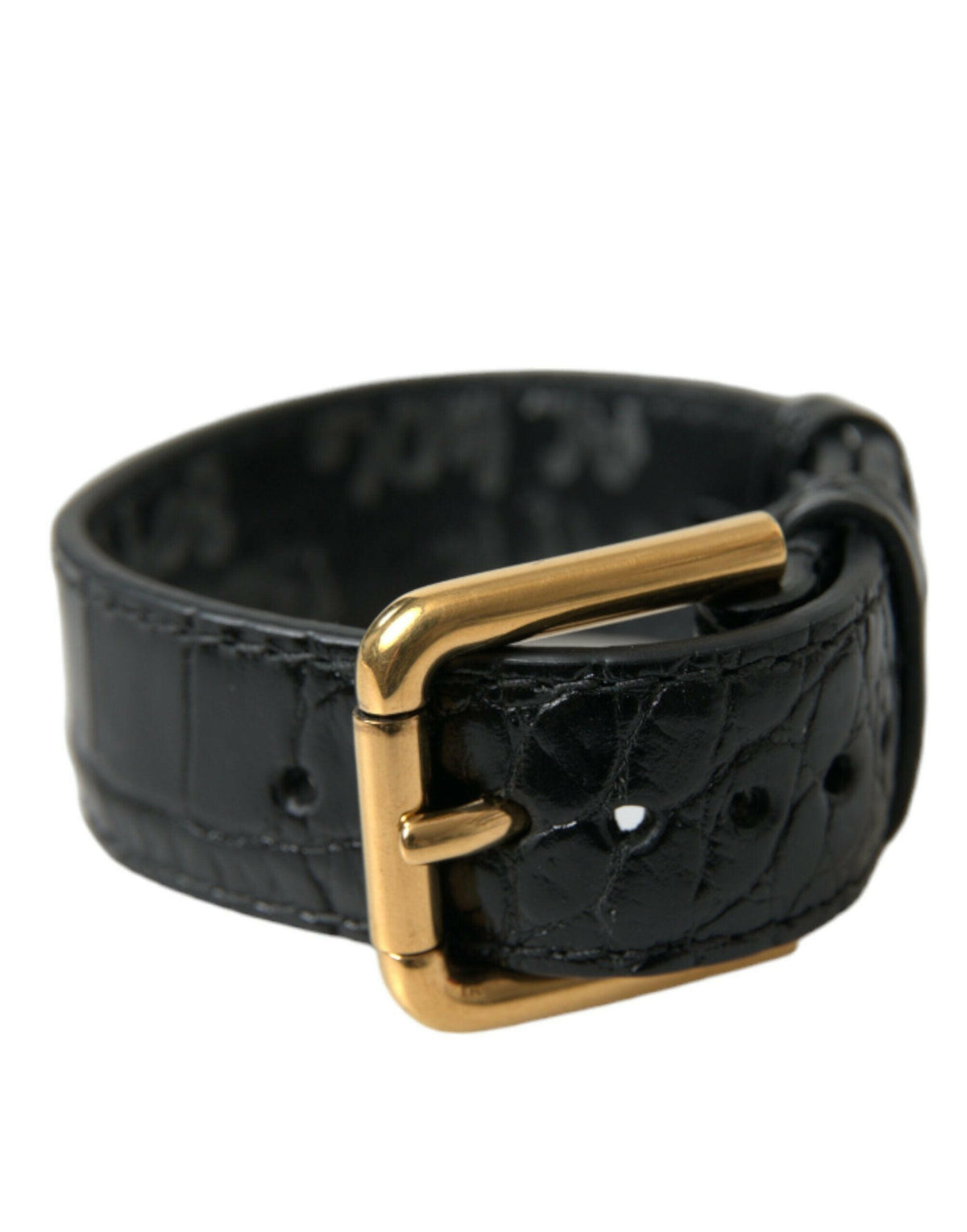 Dolce & Gabbana Black Textured Leather Gold Tone Metal Buckle Armband -   -  Dolce & Gabbana.