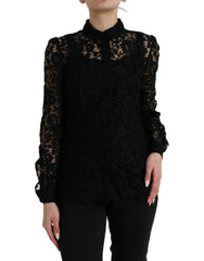Dolce & Gabbana Black Floral Lace Long Sleeves Blouse Top -   -  Dolce & Gabbana.