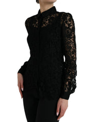 Dolce & Gabbana Black Floral Lace Long Sleeves Blouse Top -   -  Dolce & Gabbana.
