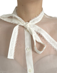 Dolce & Gabbana White Silk Long Sleeves Ascot Collar Top -   -  Dolce & Gabbana.