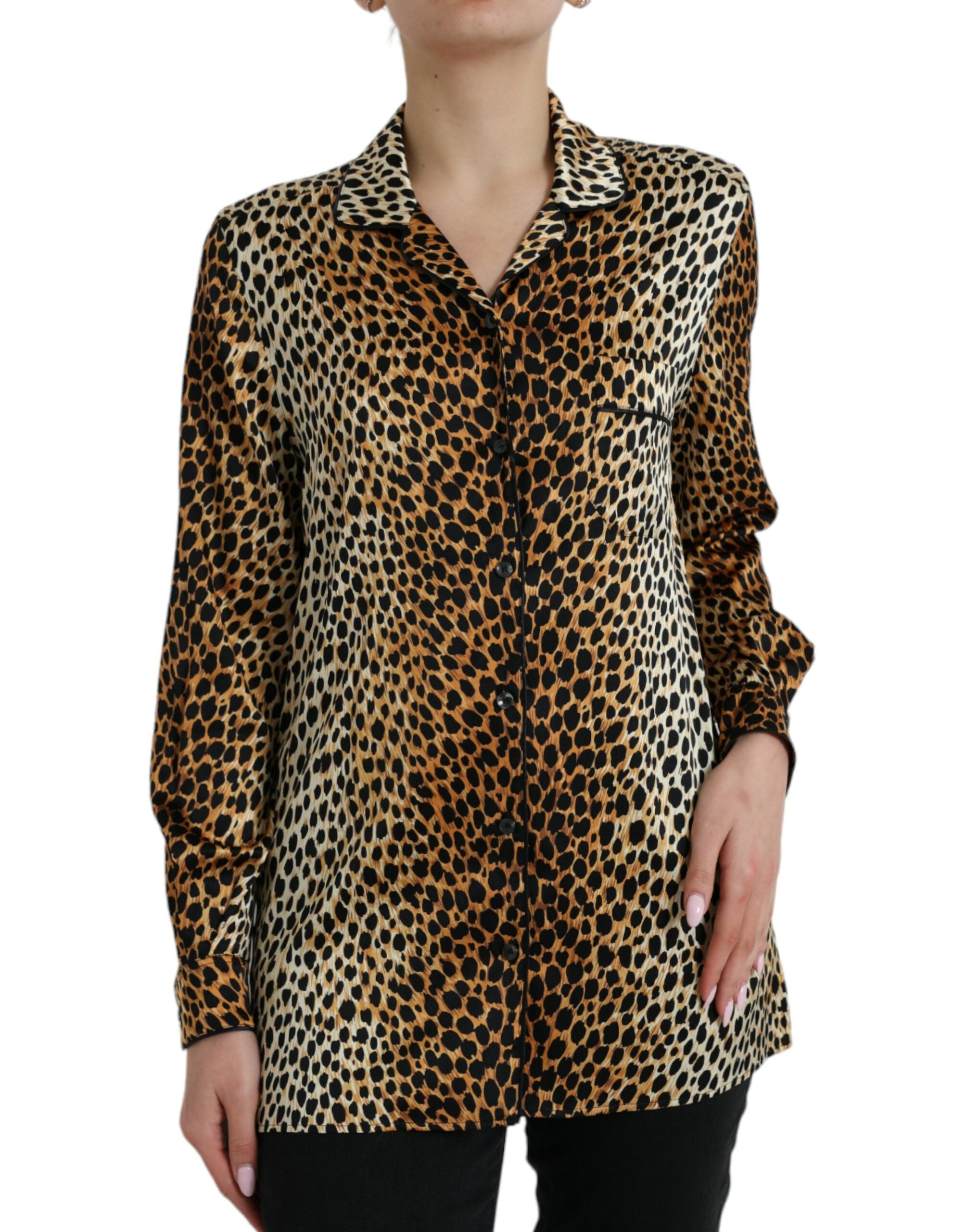 Dolce & Gabbana Brown Leopard Print Long Sleeves Blouse Top -   -  Dolce & Gabbana.