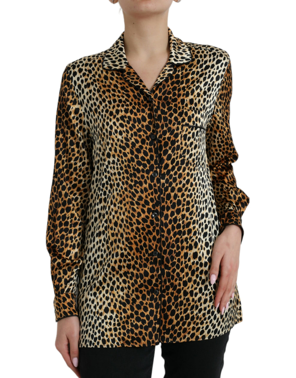 Dolce & Gabbana Brown Leopard Print Long Sleeves Blouse Top -   -  Dolce & Gabbana.