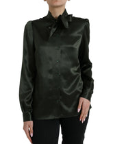 Dolce & Gabbana Gray Long Sleeves Ascot Collar Blouse Top -   -  Dolce & Gabbana.