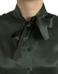 Dolce & Gabbana Gray Long Sleeves Ascot Collar Blouse Top -   -  Dolce & Gabbana.
