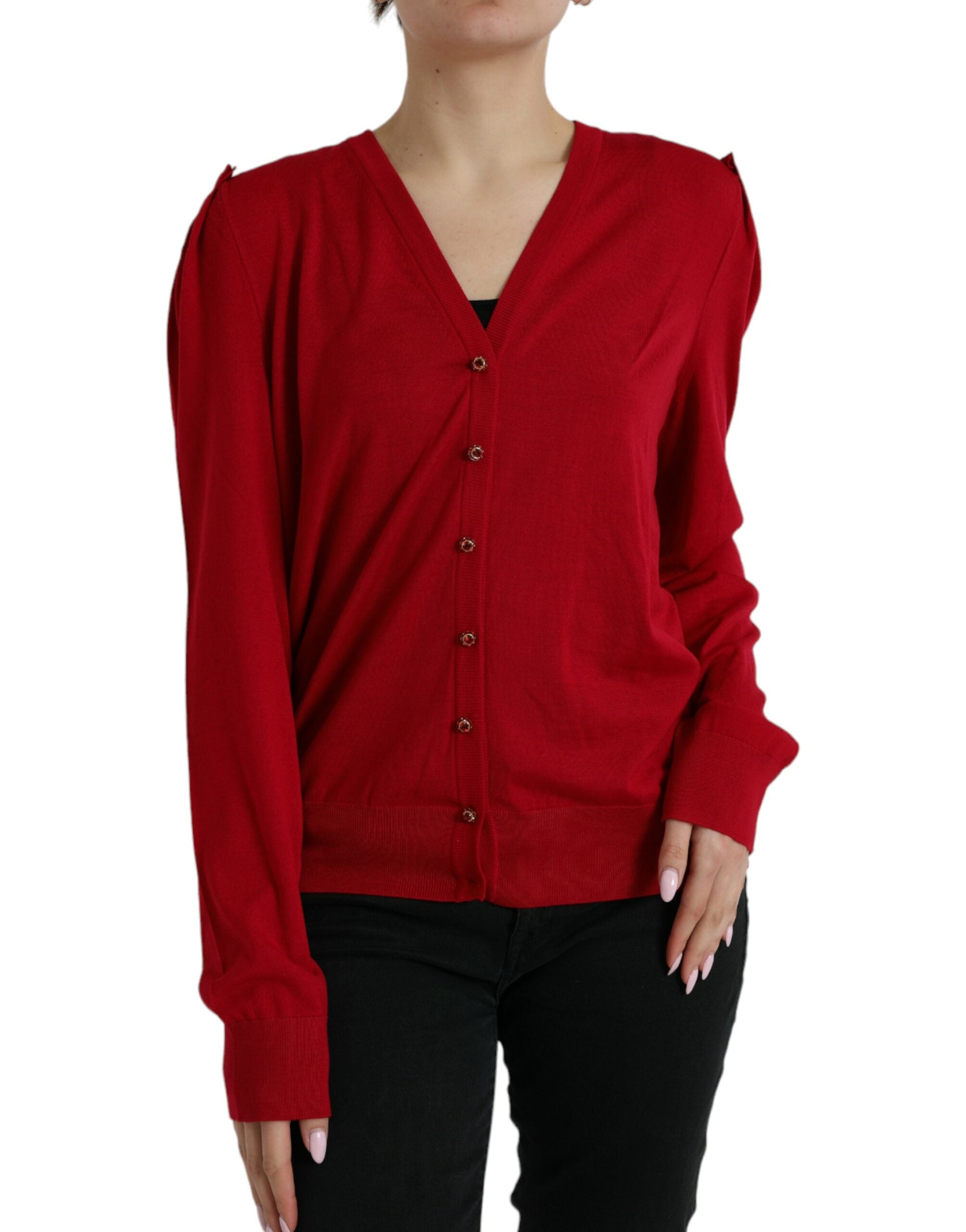 Dolce & Gabbana Red Wool V-neck Buttoned Cardigan Sweater -   -  Dolce & Gabbana.