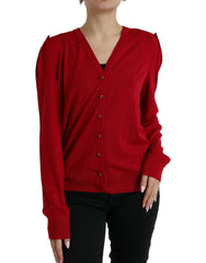 Dolce & Gabbana Red Wool V-neck Buttoned Cardigan Sweater -   -  Dolce & Gabbana.
