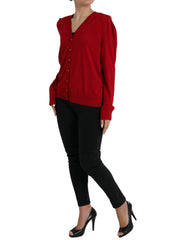 Dolce & Gabbana Red Wool V-neck Buttoned Cardigan Sweater -   -  Dolce & Gabbana.