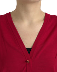 Dolce & Gabbana Red Wool V-neck Buttoned Cardigan Sweater -   -  Dolce & Gabbana.