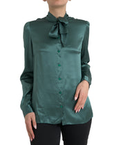 Dolce & Gabbana Dark Green Silk Ascot Collar Blouse Top -   -  Dolce & Gabbana.
