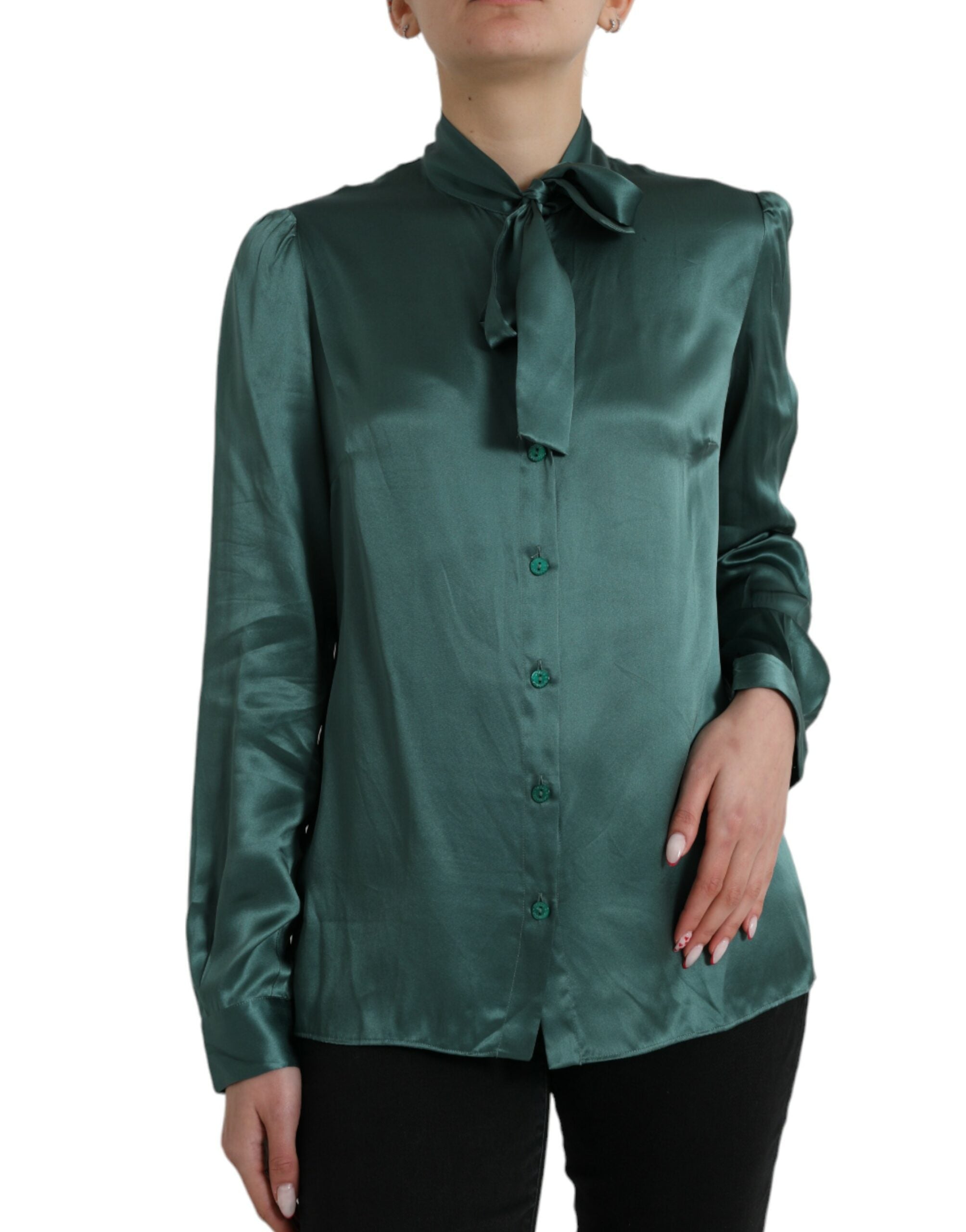 Dolce & Gabbana Dark Green Silk Ascot Collar Blouse Top -   -  Dolce & Gabbana. Dolce & Gabbana Dark Green Silk Ascot Collar Blouse Top -   -  Dolce & Gabbana.