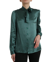 Dolce & Gabbana Dark Green Silk Ascot Collar Blouse Top -   -  Dolce & Gabbana.