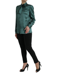 Dolce & Gabbana Dark Green Silk Ascot Collar Blouse Top -   -  Dolce & Gabbana.