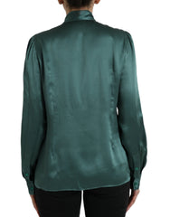 Dolce & Gabbana Dark Green Silk Ascot Collar Blouse Top -   -  Dolce & Gabbana.