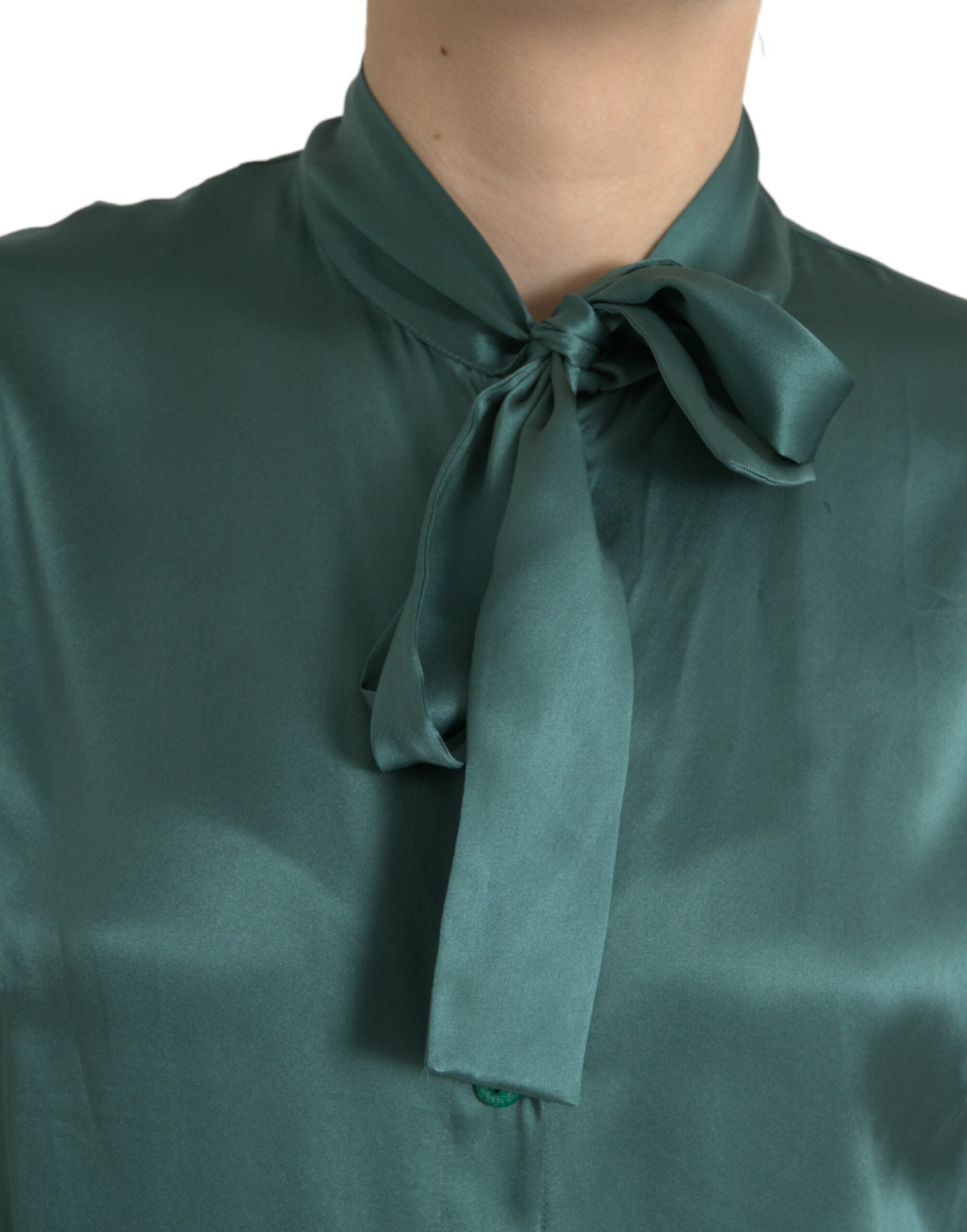 Dolce & Gabbana Dark Green Silk Ascot Collar Blouse Top -   -  Dolce & Gabbana. Dolce & Gabbana Dark Green Silk Ascot Collar Blouse Top -   -  Dolce & Gabbana.