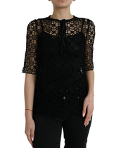 Dolce & Gabbana Black Floral Lace Short Sleeves Blouse Top -   -  Dolce & Gabbana.