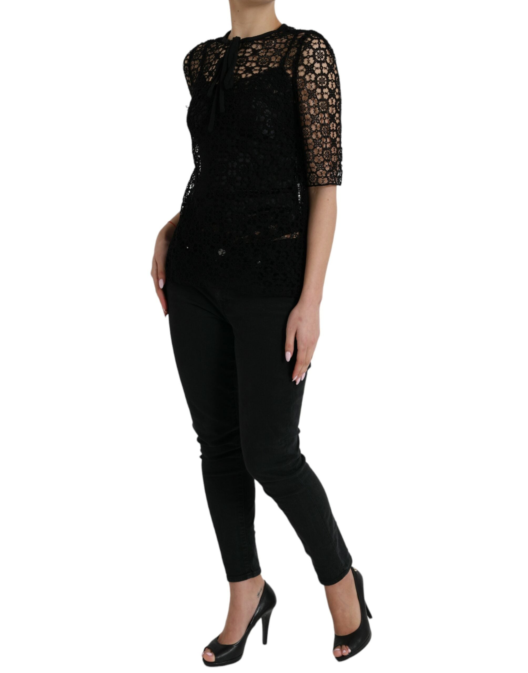 Dolce & Gabbana Black Floral Lace Short Sleeves Blouse Top -   -  Dolce & Gabbana. Dolce & Gabbana Black Floral Lace Short Sleeves Blouse Top -   -  Dolce & Gabbana.