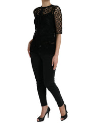Dolce & Gabbana Black Floral Lace Short Sleeves Blouse Top -   -  Dolce & Gabbana.