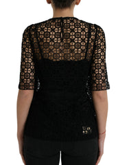 Dolce & Gabbana Black Floral Lace Short Sleeves Blouse Top -   -  Dolce & Gabbana.