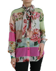 Dolce & Gabbana Multicolor Floral Patchwork Ascot Collar Top -   -  Dolce & Gabbana.