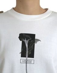 Dolce & Gabbana White Floral Cotton Crew Neck Pullover Sweater -   -  Dolce & Gabbana.