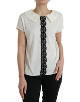 Dolce & Gabbana Off White Silk Lace Trim Short Sleeves Top -   -  Dolce & Gabbana.