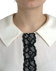 Dolce & Gabbana Off White Silk Lace Trim Short Sleeves Top -   -  Dolce & Gabbana.