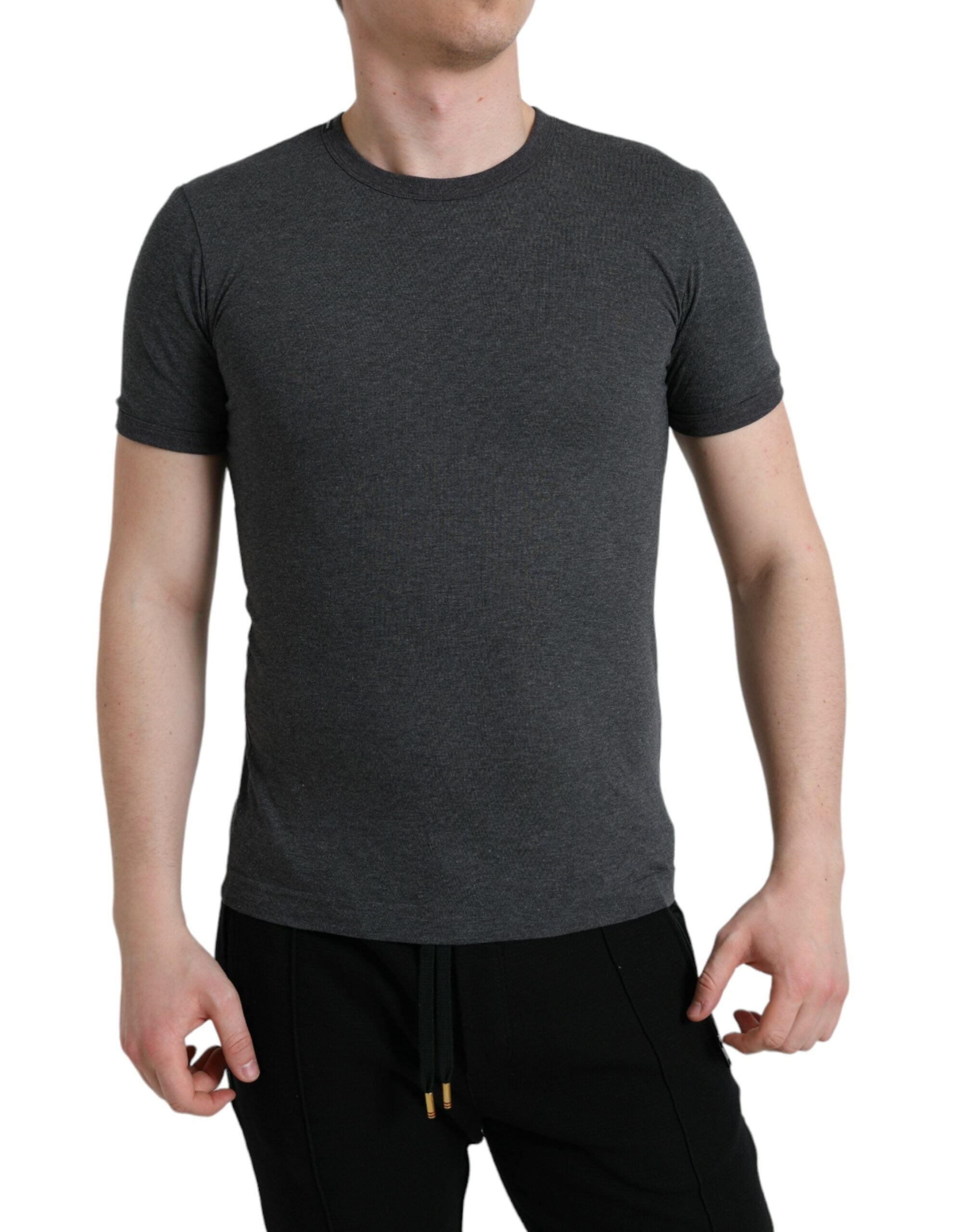 Dolce & Gabbana Dark Gray Cotton Crew Neck T-shirt -   -  Dolce & Gabbana.