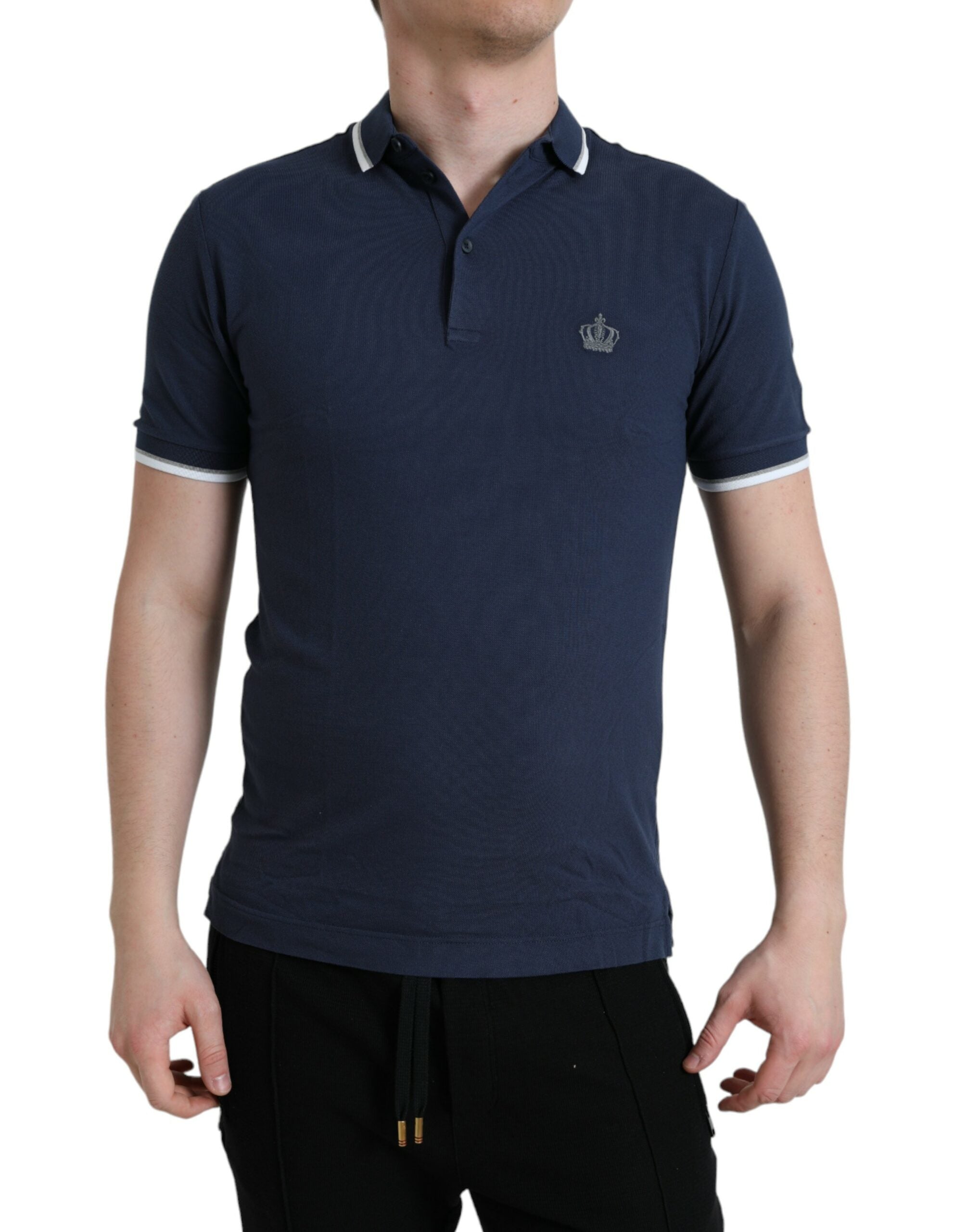Dolce & Gabbana Blue Crown Patch Cotton Collared Men Polo T-shirt -   -  Dolce & Gabbana.