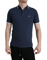 Dolce & Gabbana Blue Crown Patch Cotton Collared Men Polo T-shirt -   -  Dolce & Gabbana.