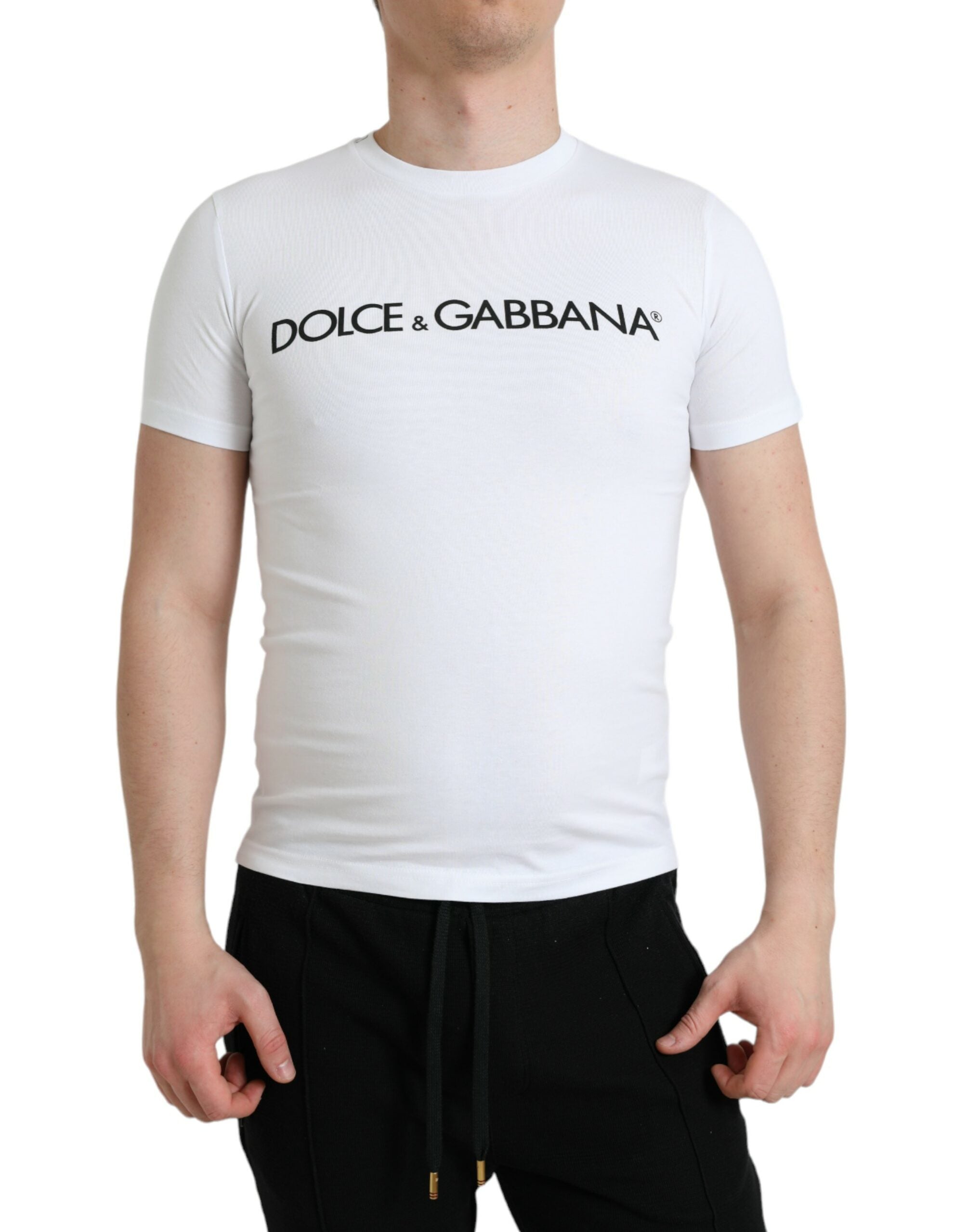 Dolce & Gabbana White Logo Print Cotton Crew Neck T-shirt -   -  Dolce & Gabbana.