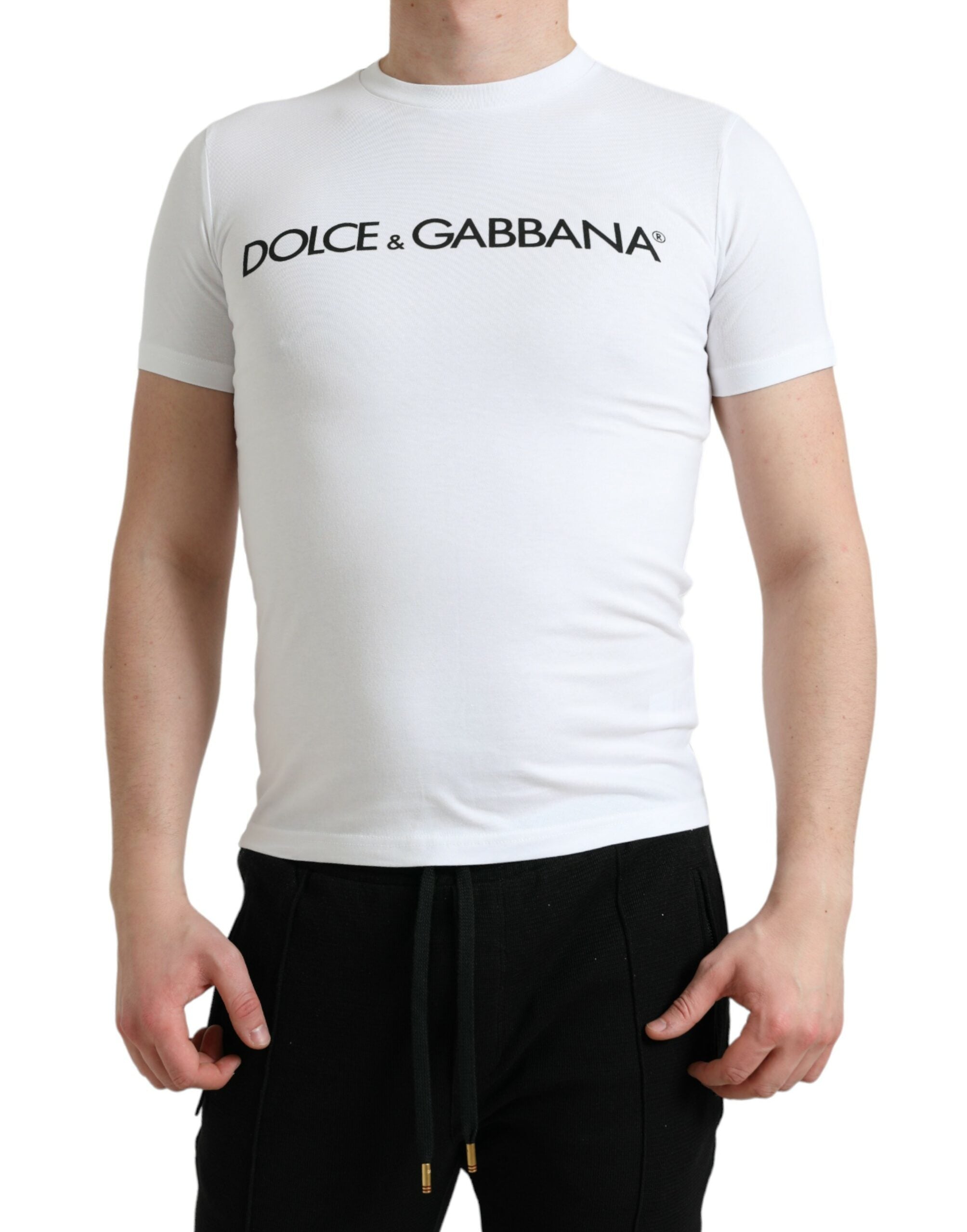 Dolce & Gabbana White Logo Print Cotton Crew Neck T-shirt -   -  Dolce & Gabbana. Dolce & Gabbana White Logo Print Cotton Crew Neck T-shirt -   -  Dolce & Gabbana.