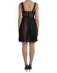 Dolce & Gabbana Black Silk Pleated Lace Chiffon Mini Dress -   -  Dolce & Gabbana.