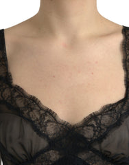 Dolce & Gabbana Black Silk Pleated Lace Chiffon Mini Dress -   -  Dolce & Gabbana.