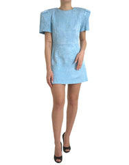 Dolce & Gabbana Light Blue Floral Jacquard Puff Sleeve Mini Dress -   -  Dolce & Gabbana.