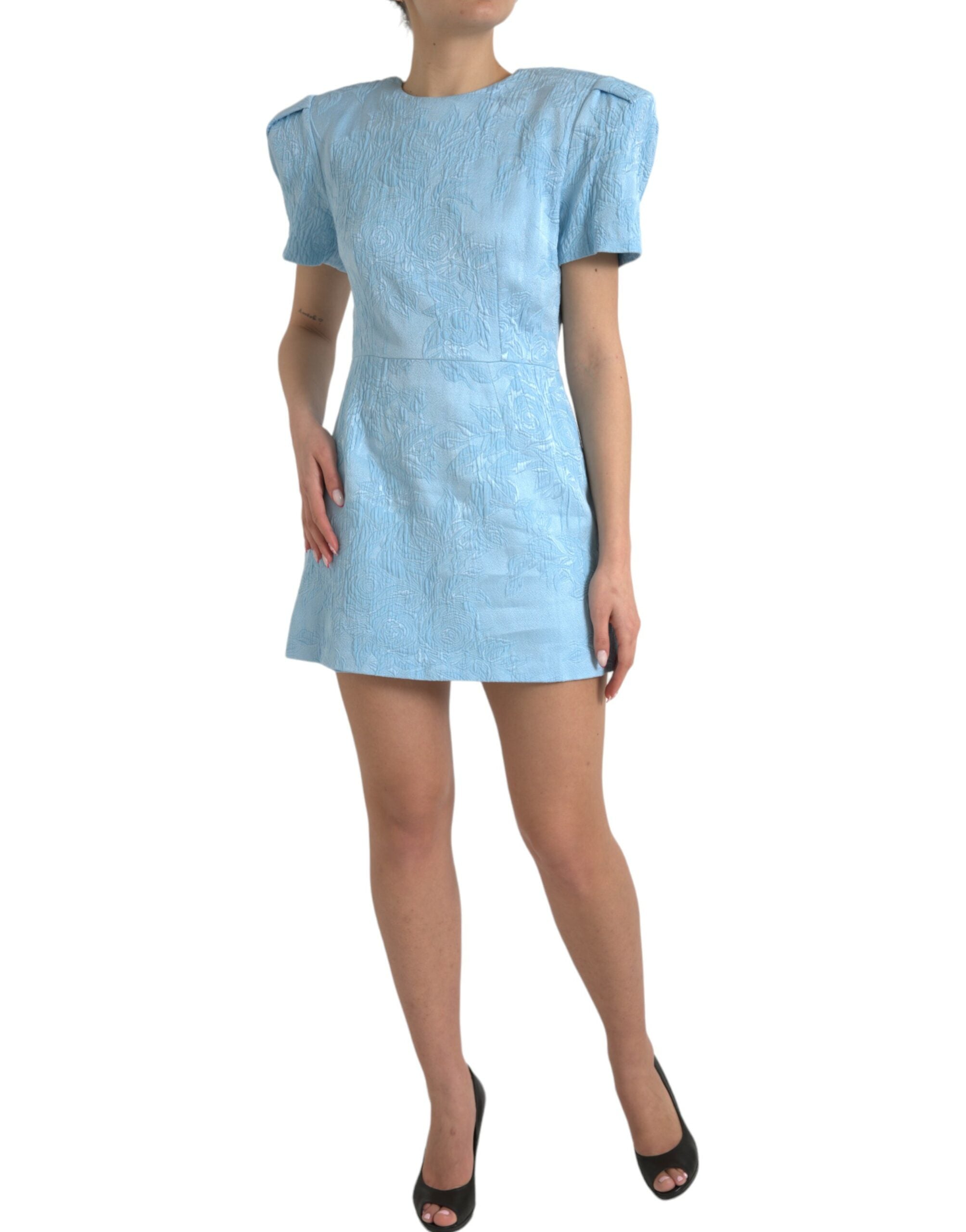 Dolce & Gabbana Light Blue Floral Jacquard Puff Sleeve Mini Dress -   -  Dolce & Gabbana. Dolce & Gabbana Light Blue Floral Jacquard Puff Sleeve Mini Dress -   -  Dolce & Gabbana.