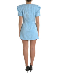 Dolce & Gabbana Light Blue Floral Jacquard Puff Sleeve Mini Dress -   -  Dolce & Gabbana.