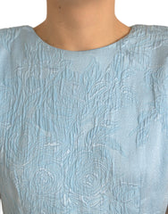 Dolce & Gabbana Light Blue Floral Jacquard Puff Sleeve Mini Dress -   -  Dolce & Gabbana.