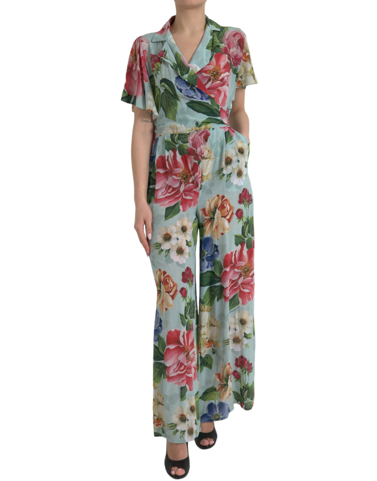 Dolce & Gabbana Blue Floral Wide Leg Wrap Jumpsuit Dress -   -  Dolce & Gabbana.