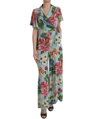 Dolce & Gabbana Blue Floral Wide Leg Wrap Jumpsuit Dress -   -  Dolce & Gabbana.