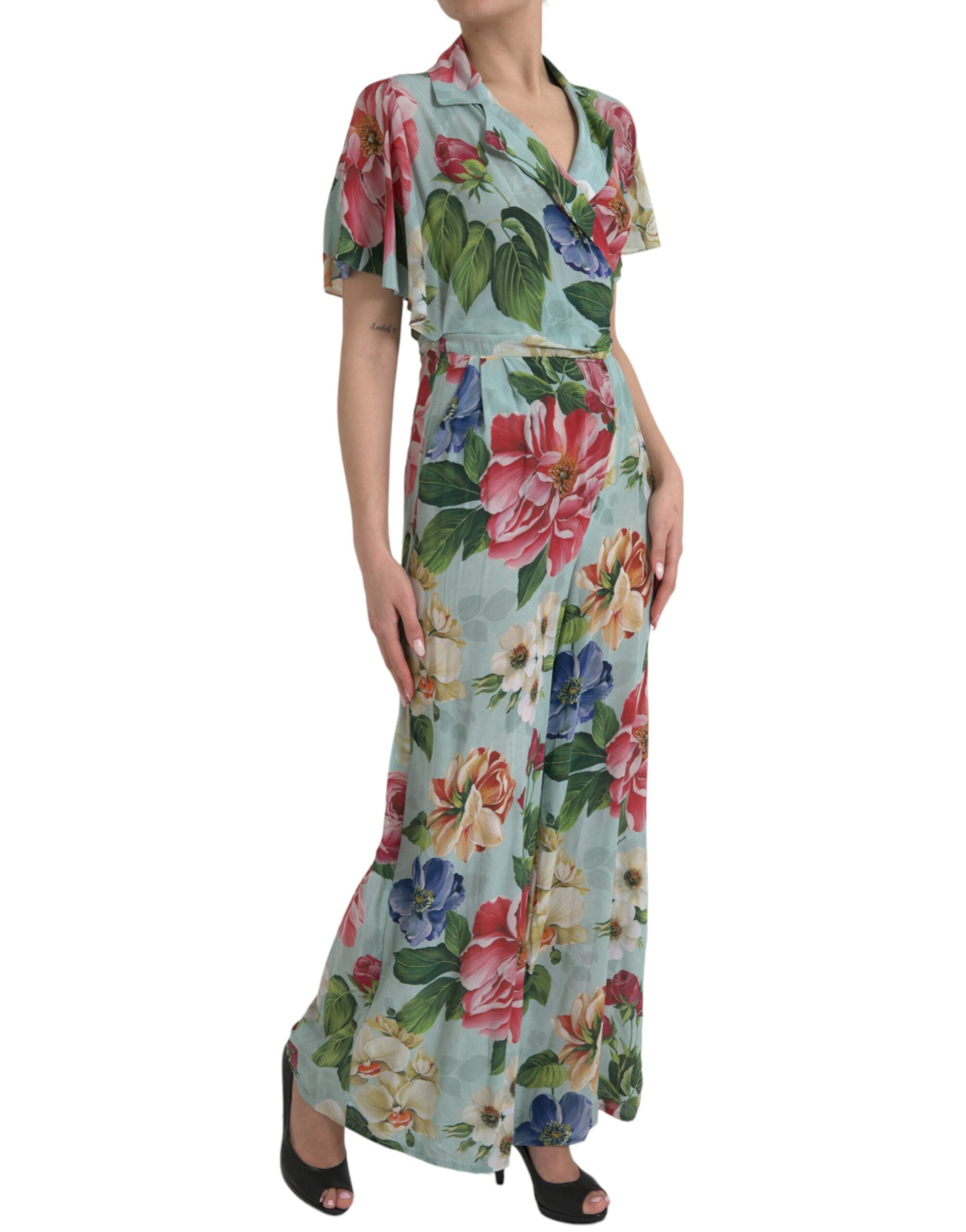 Dolce & Gabbana Blue Floral Wide Leg Wrap Jumpsuit Dress -   -  Dolce & Gabbana. Dolce & Gabbana Blue Floral Wide Leg Wrap Jumpsuit Dress -   -  Dolce & Gabbana.