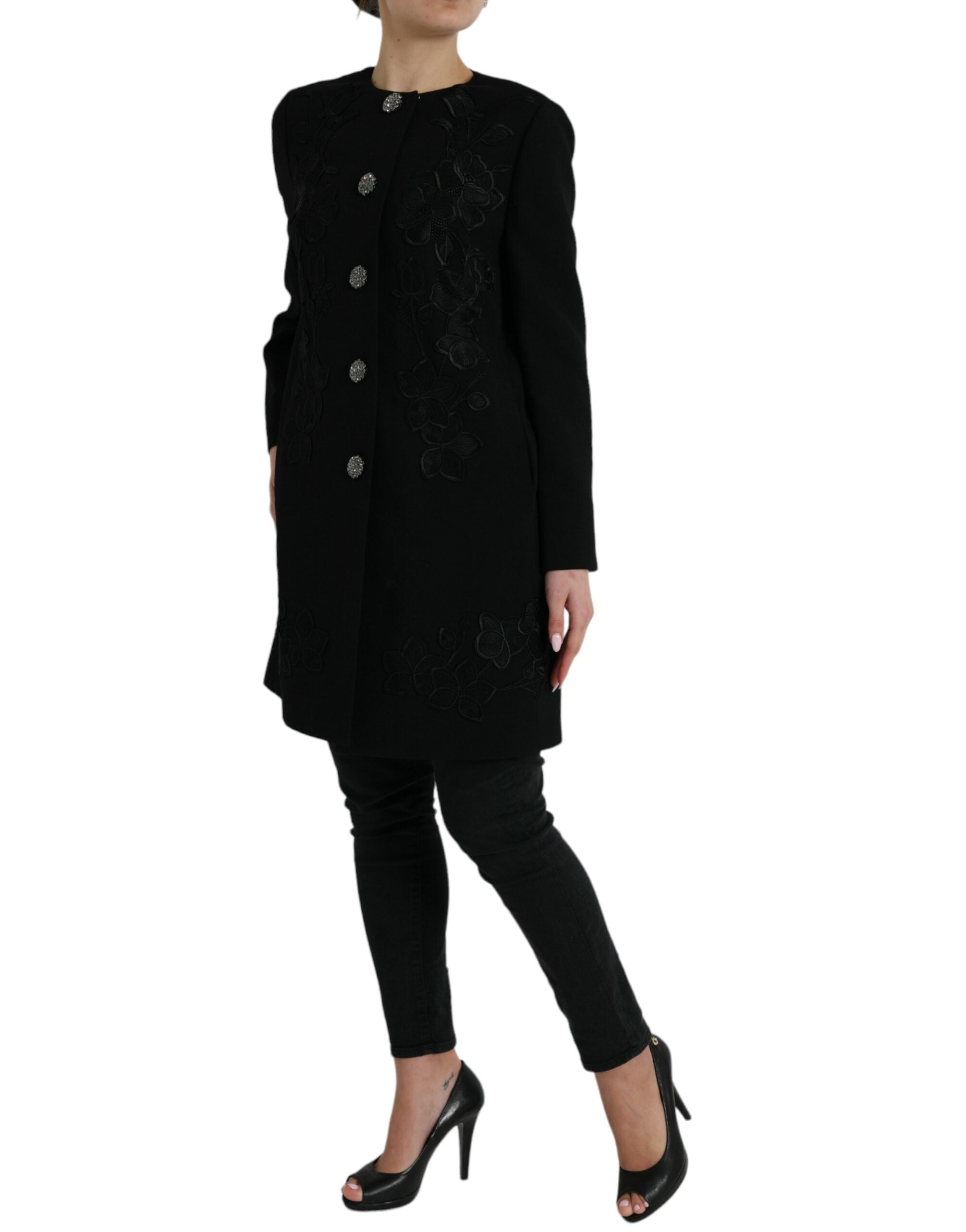 Dolce & Gabbana Black Floral Wool Button Embellished Jacket -   -  Dolce & Gabbana. Dolce & Gabbana Black Floral Wool Button Embellished Jacket -   -  Dolce & Gabbana.