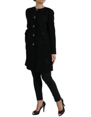 Dolce & Gabbana Black Floral Wool Button Embellished Jacket -   -  Dolce & Gabbana.