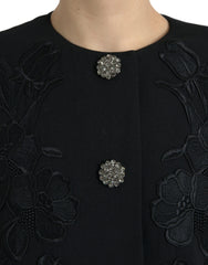 Dolce & Gabbana Black Floral Wool Button Embellished Jacket -   -  Dolce & Gabbana.