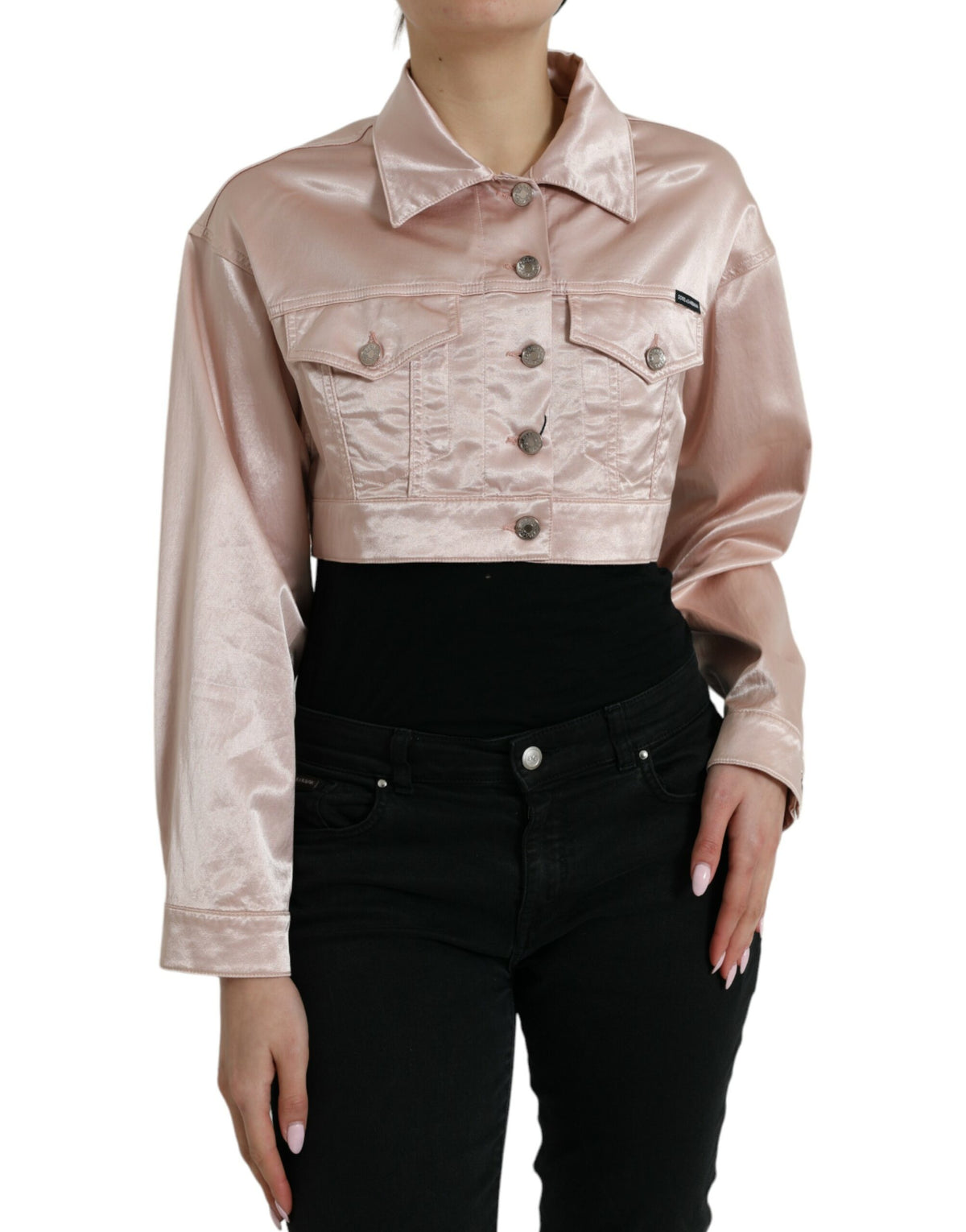 Dolce & Gabbana Pink Cotton Stretch Collared Cropped Jacket -   -  Dolce & Gabbana.