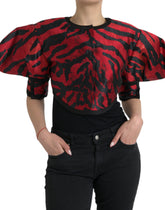 Dolce & Gabbana Black Red Patterned Cropped Coat Jacket -   -  Dolce & Gabbana.