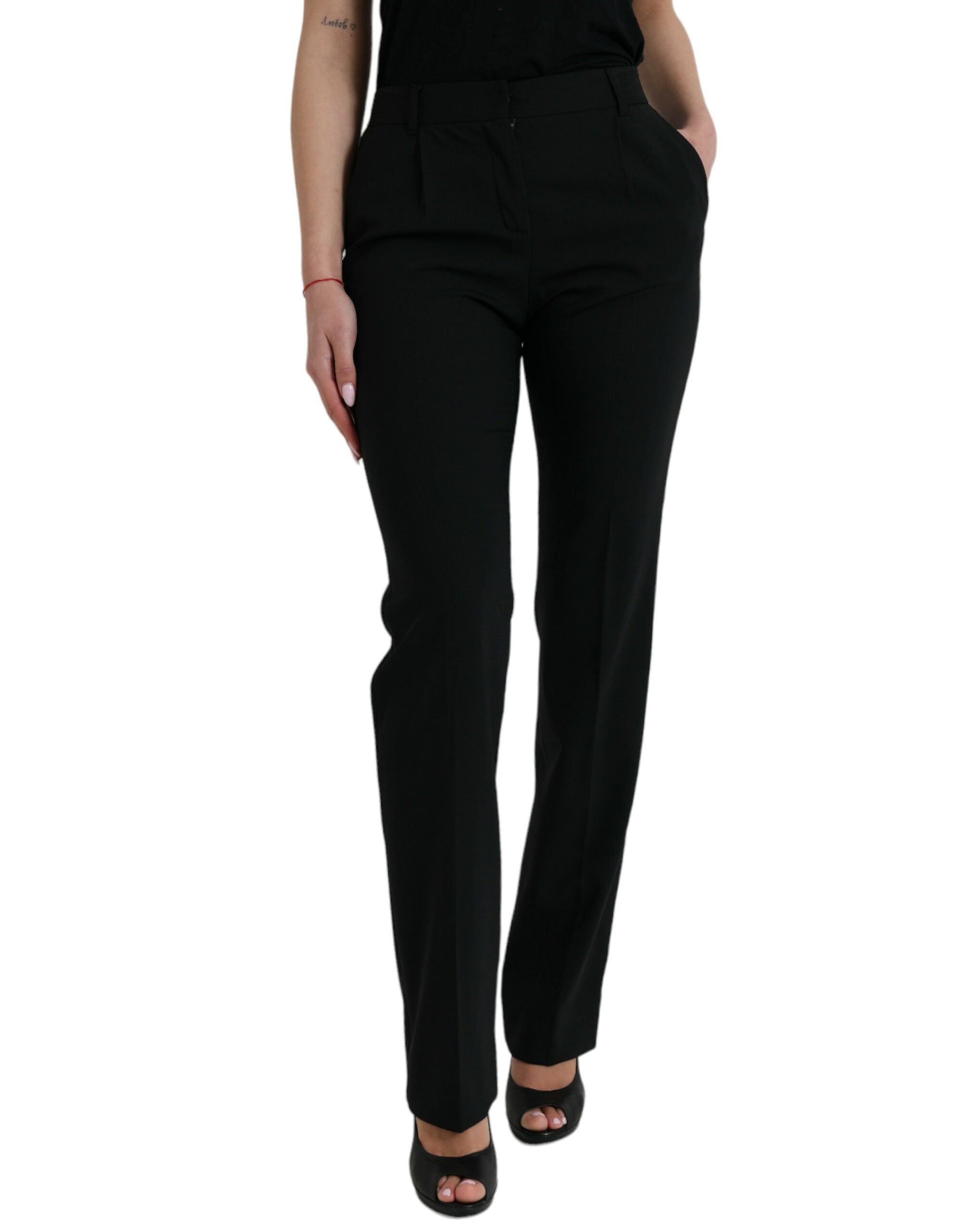 Dolce & Gabbana Black Wool Mid Waist Tapered Pants -   -  Dolce & Gabbana.