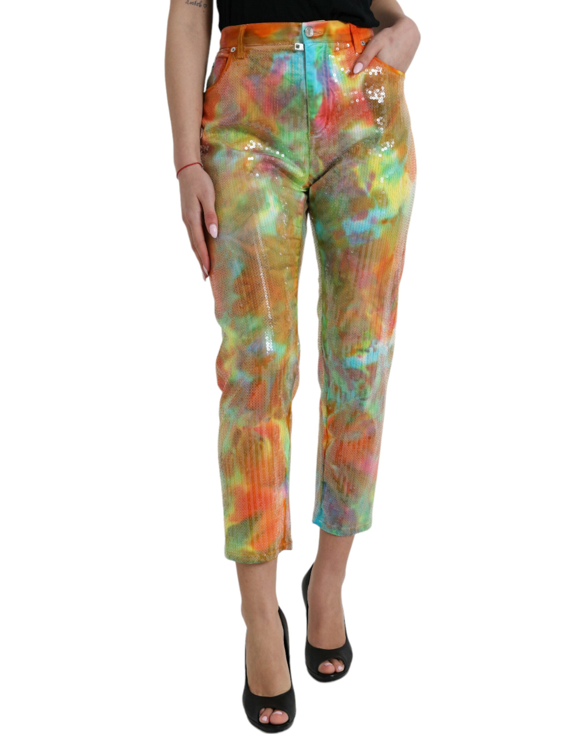 Dolce & Gabbana Multicolor Tie Dye Sequined High Waist Cropped Pants -   -  Dolce & Gabbana.