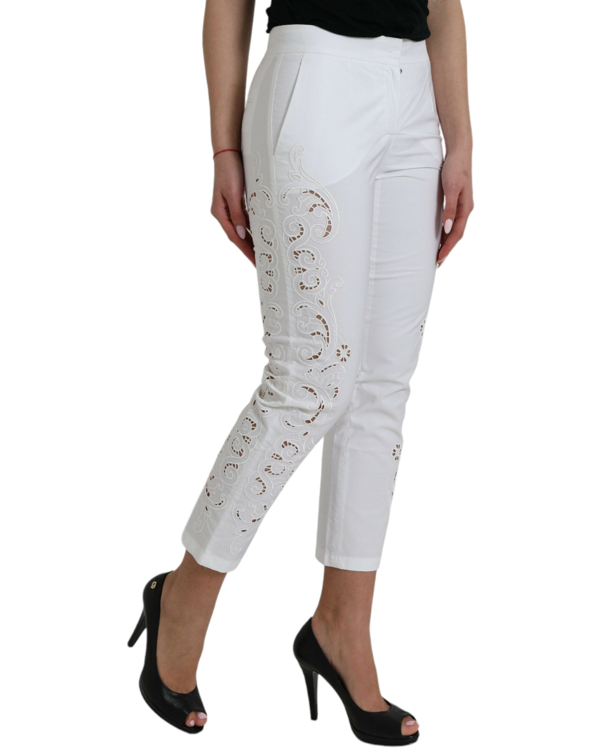 Dolce & Gabbana White Cut Out Cotton Mid Waist Cropped Pants -   -  Dolce & Gabbana. Dolce & Gabbana White Cut Out Cotton Mid Waist Cropped Pants -   -  Dolce & Gabbana.