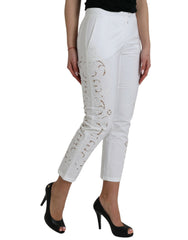 Dolce & Gabbana White Cut Out Cotton Mid Waist Cropped Pants -   -  Dolce & Gabbana.